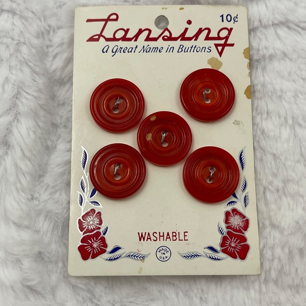 Lansing, Red, 23/32" Vintage Buttons, Style 1110, Size 30, Set of 5